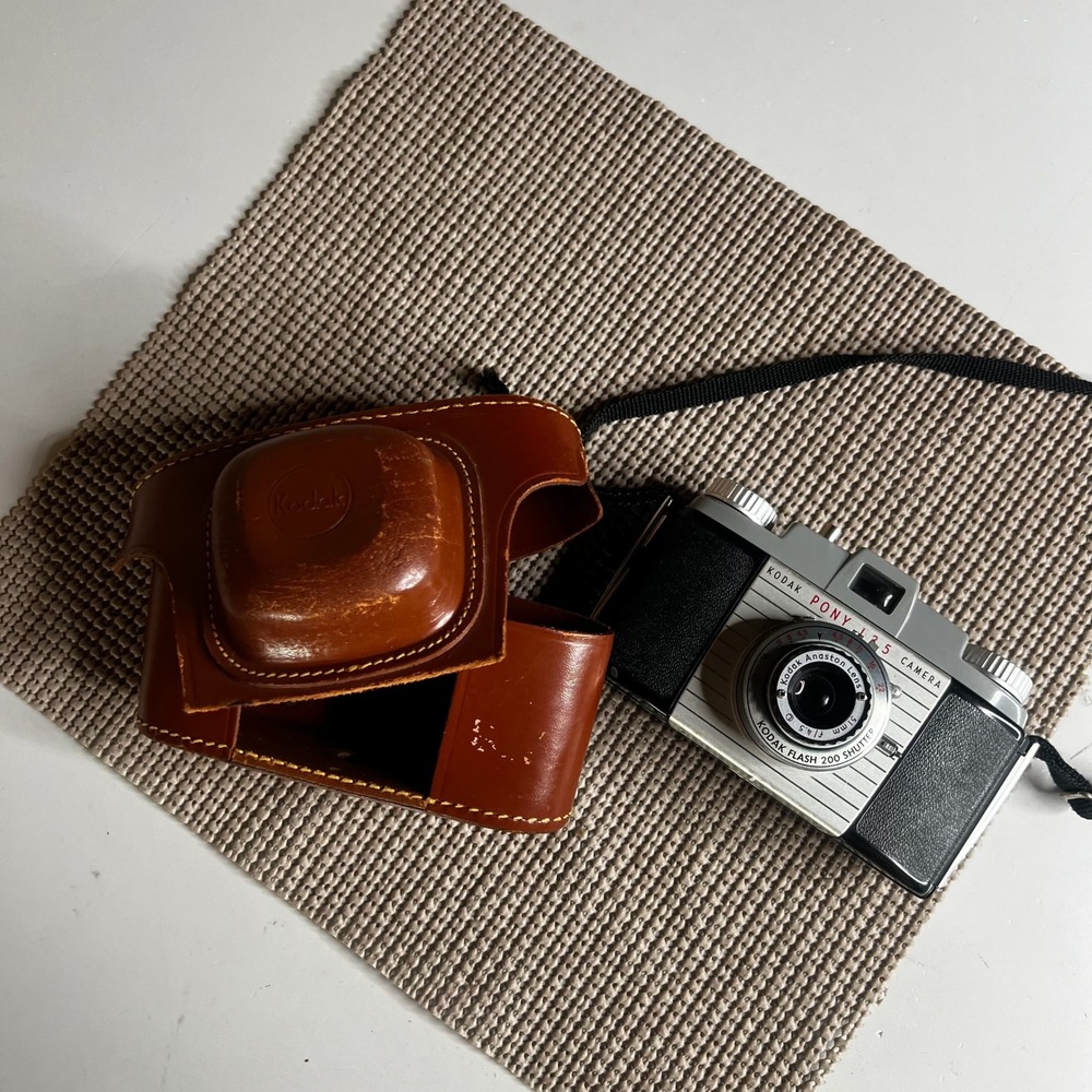 Vintage Kodak Pony 135 Model C 35mm Film Camera with Leather Field Case Untested
